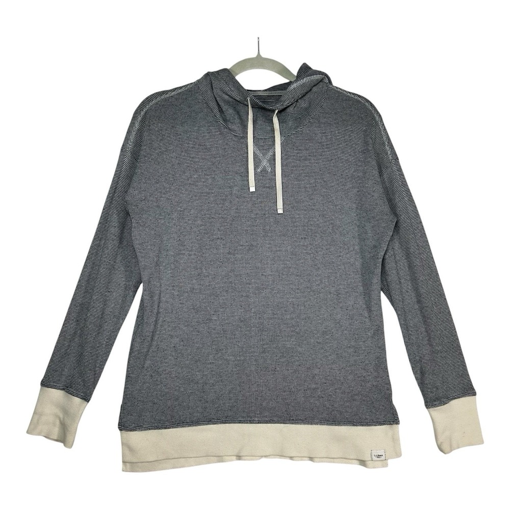 LL Bean Hoodie Sweater XS‎ Extra Small Waffle Knit Gray White Gorpcore Cabincore
